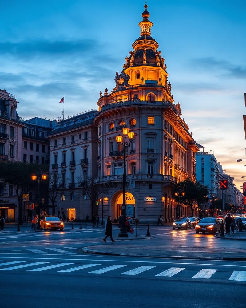 Gran Vía de Madrid al anochecer